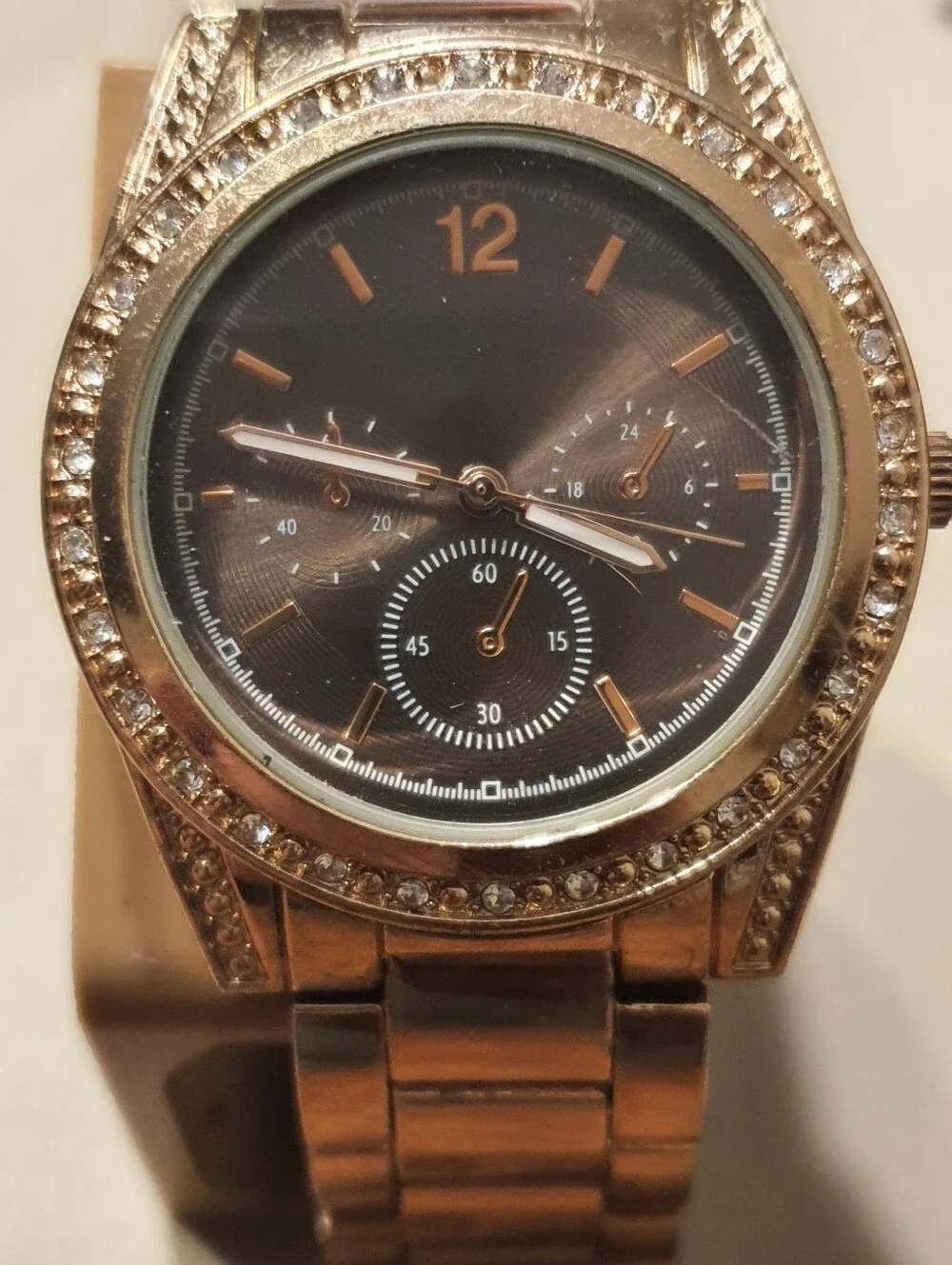 10/$20 FMDAL810 Goldtone/Brown Rhinestone Stainless Steel Men's Watch